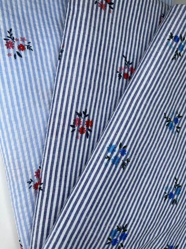 100% Cotton Seersucker Flower Stripes Fabric - G.k Fashion Fabrics seersucker