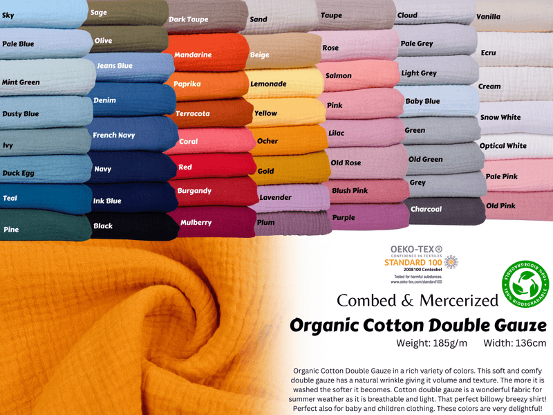 100% ORGANIC Double Gauze Plain Fabric - G.k Fashion Fabrics double gauze