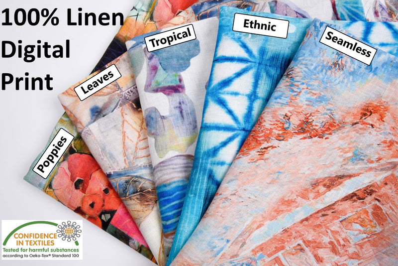 100% Pure Linen Digital Print Fabric - S1035 - G.k Fashion Fabrics linen