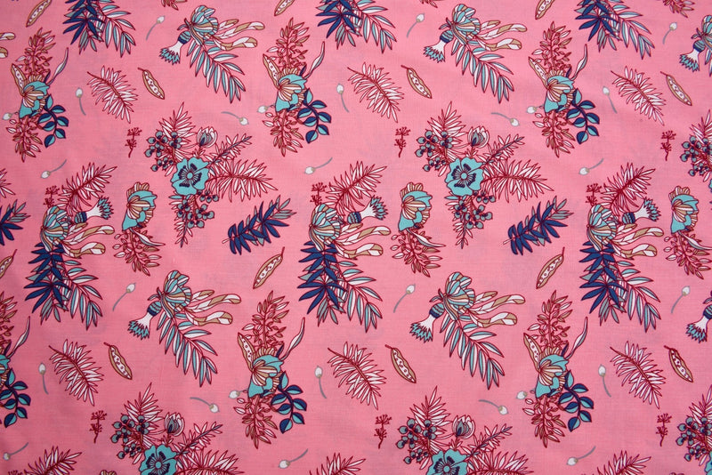 100% Viscose Poplin - Berries Bloom Floral Print Fabric - 61028 - G.k Fashion Fabrics viscose