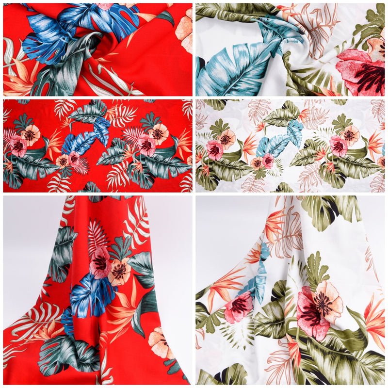 100% Viscose Poplin -Tropical flower leaves Print Fabric - 61029 - G.k Fashion Fabrics viscose