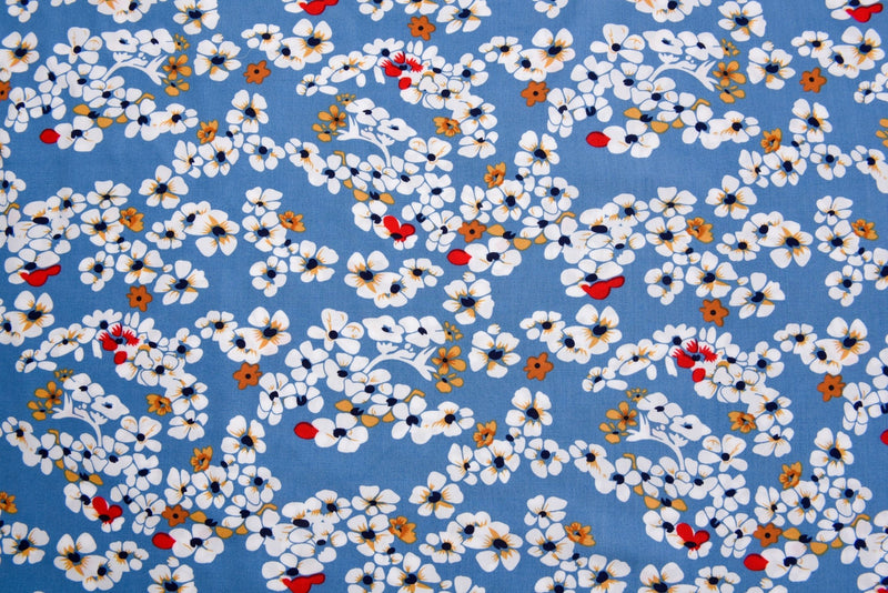 100% Viscose Poplin - White Daisy Floral Print Fabric - 61018 - G.k Fashion Fabrics viscose