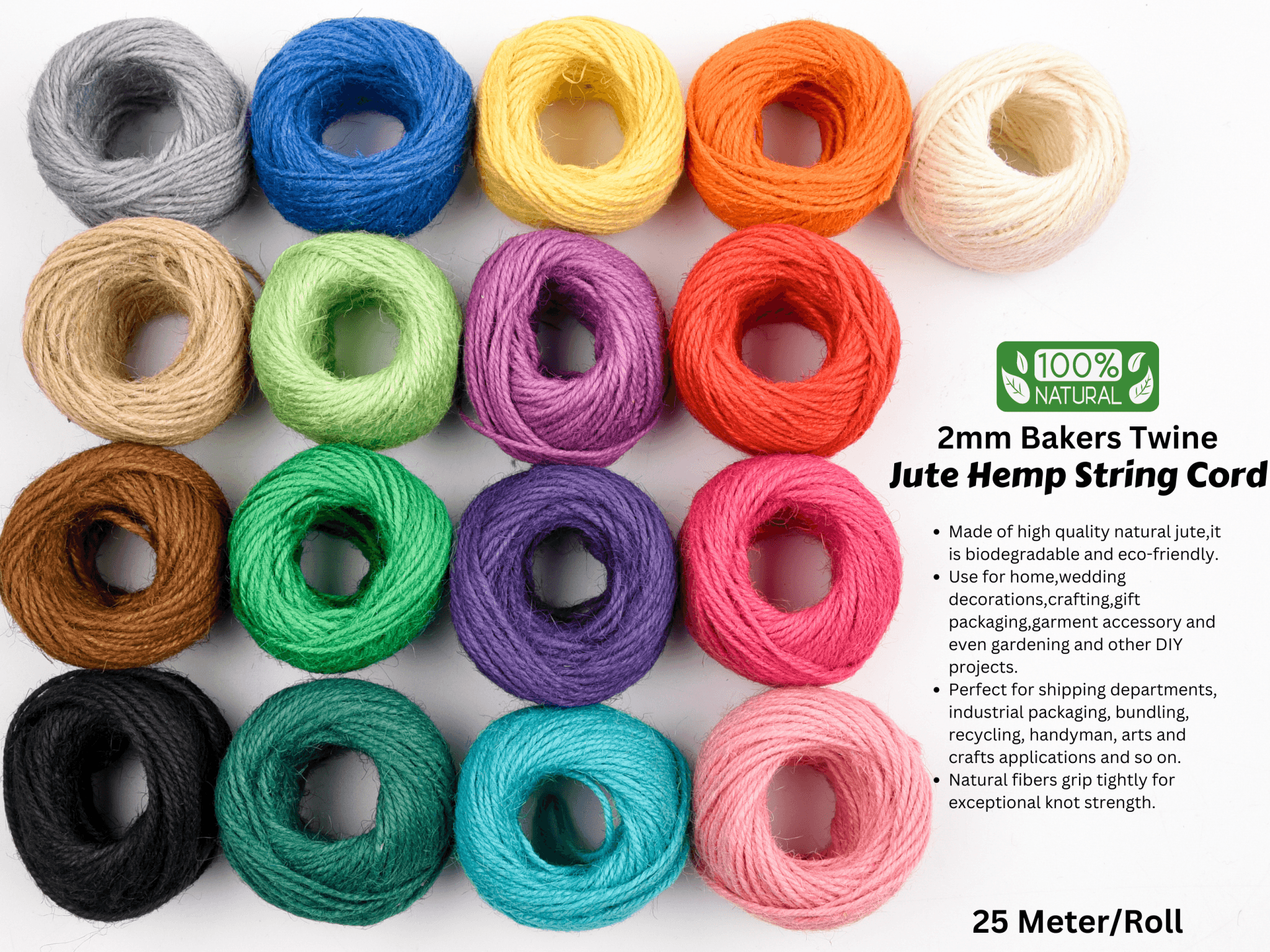 2mm Jute Hemp String Cord (25 meters roll) Natural Jute String Natural ...