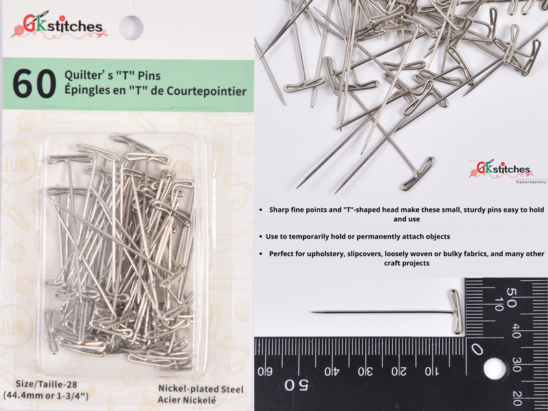 Quilter's T-Pins 60 pieces per pack - G.k Fashion Fabrics Thread & Yarn Spools
