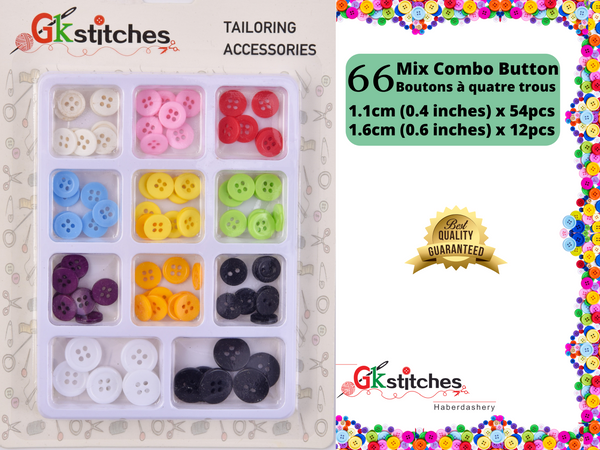 Four-Holes 66 Pieces Mix Combo Colored Buttons - G.k Fashion Fabrics