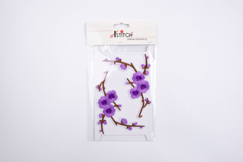 Cherry Blossom Patch (2 Pieces Pack) Iron on , Sew on, Embroidered patches. - G.k Fashion Fabrics
