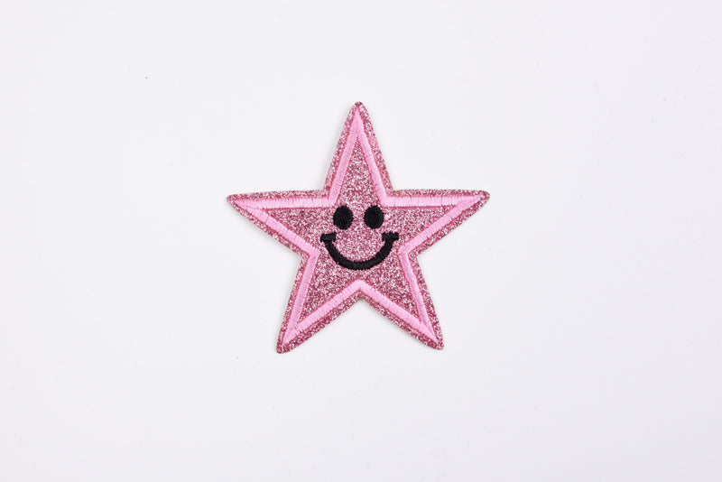 Stars Smiley Face Glitter (2 Pieces Pack) Iron on , Sew on, Embroidered patches. - GK 47 - G.k Fashion Fabrics