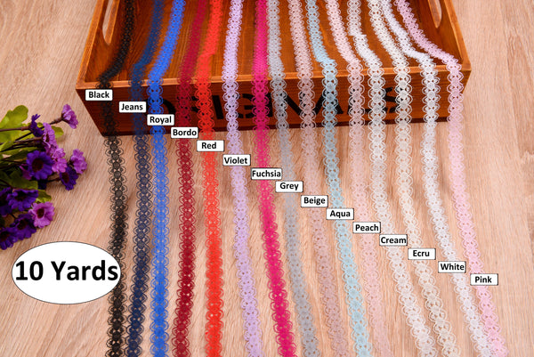 Many Colors Lace Fabric Ribbon Trim GK- 65 (10 Yards Pack) - G.k Fashion Fabrics