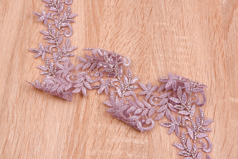 Floral Border Crochet Lace Trim with Handwork Beads - GK- 67 - G.k Fashion Fabrics