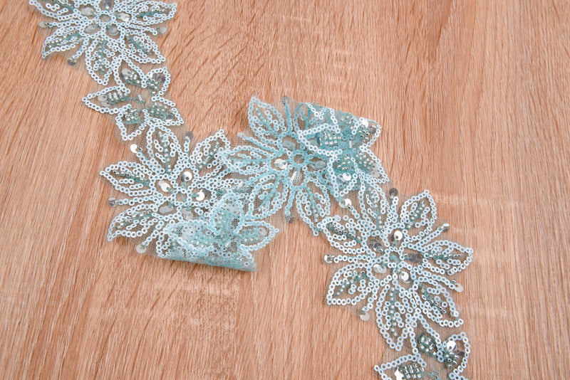 Big Flowers Crochet Lace Trim with Sequins and Handwork Beads - GK- 73 - G.k Fashion Fabrics