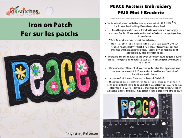 Peace Embroidery Iron on Patch - G.k Fashion Fabrics