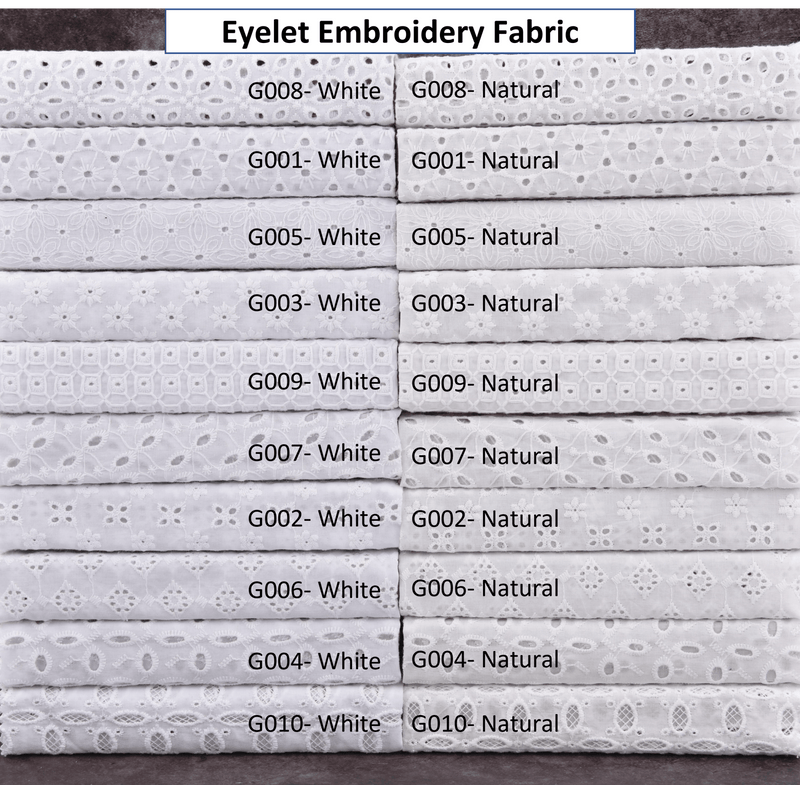 All Colors Pack Swatches - G.k Fashion Fabrics Eyelet Embroidery Natural and White Fabric - S1004 / 10x10 cm/ All Colors Swatches Pack