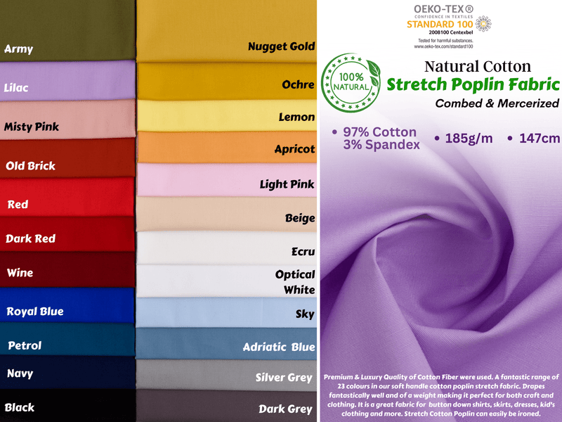 All Colors Pack Swatches - G.k Fashion Fabrics Washed Stretch Cotton Poplin solid fabric Superior vibrant colors –- S6417 / 10x10 cm/ All Colors Swatches Pack
