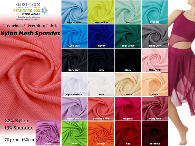 All Colors Pack Swatches - G.k Fashion Fabrics Power Mesh 4-Way Stretch Nylon Spandex Fabric / 10x10 cm/ All Colors Swatches Pack
