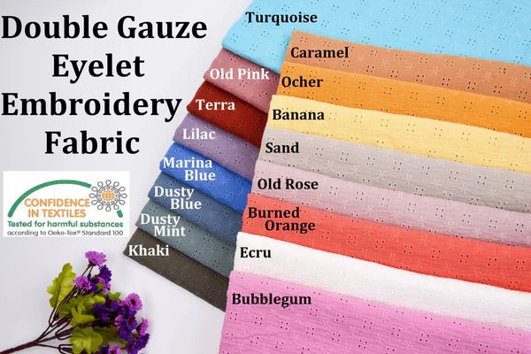 All Colors Pack Swatches - G.k Fashion Fabrics Double Layered Gauze Muslin Fabric With Embroidery / 10x10 cm/ All Colors Swatches Pack