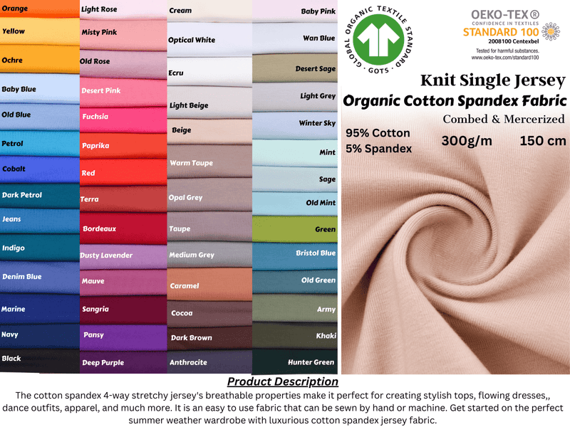 All Colors Pack Swatches - G.k Fashion Fabrics Organic Cotton Spandex Knit 4 - Way Spandex Cotton Jersey Fabric - 8973 / 10x10 cm/ All Colors Swatches Pack