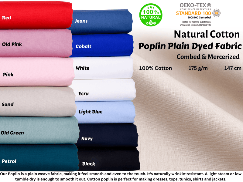 All Colors Pack Swatches - G.k Fashion Fabrics 100% Pure Cotton Poplin plain Fabric / 10x10 cm/ All Colors Swatches Pack