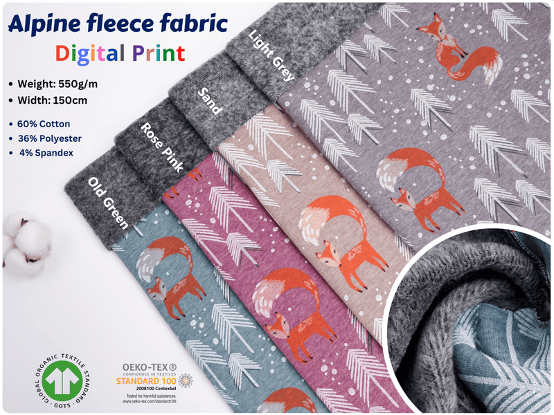 All Colors Pack Swatches Part 2 - G.k Fashion Fabrics Alpine Fleece Fox in the forest Print Fabric / 10x10 cm/ All Colors Swatches Pack