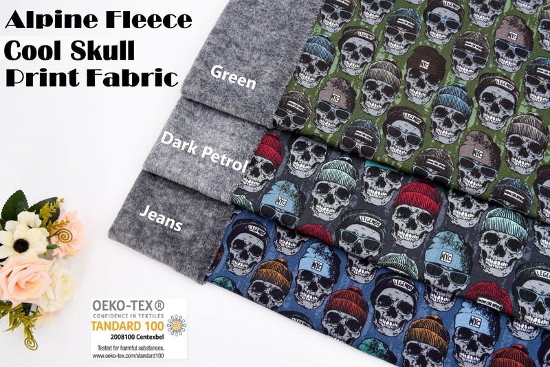 All Colors Pack Swatches Part 2 - G.k Fashion Fabrics Alpine Fleece Cool Skull Print Fabric- 5008 / 10x10 cm/ All Colors Swatches Pack