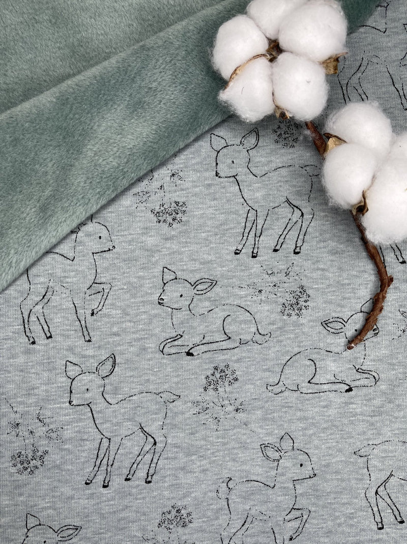 Alpine Fleece Bambi Deer Print Fabric - G.k Fashion Fabrics Green / Price per Half Yard fabric