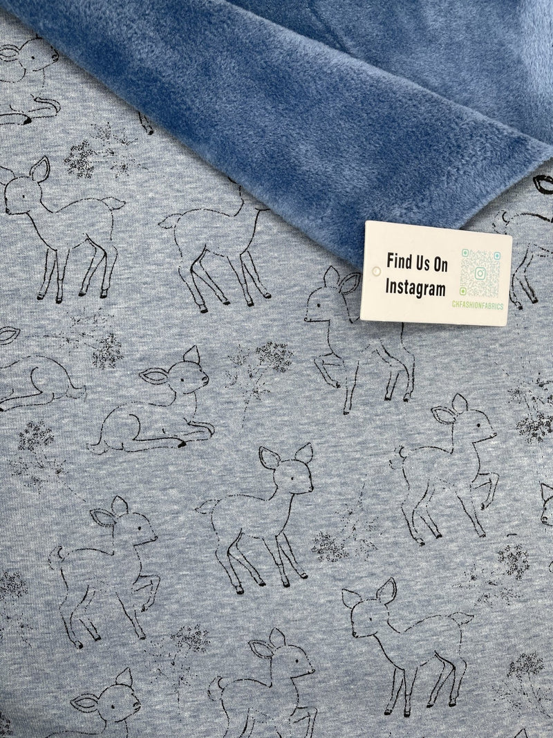 Alpine Fleece Bambi Deer Print Fabric - G.k Fashion Fabrics Blue / Price per Half Yard fabric