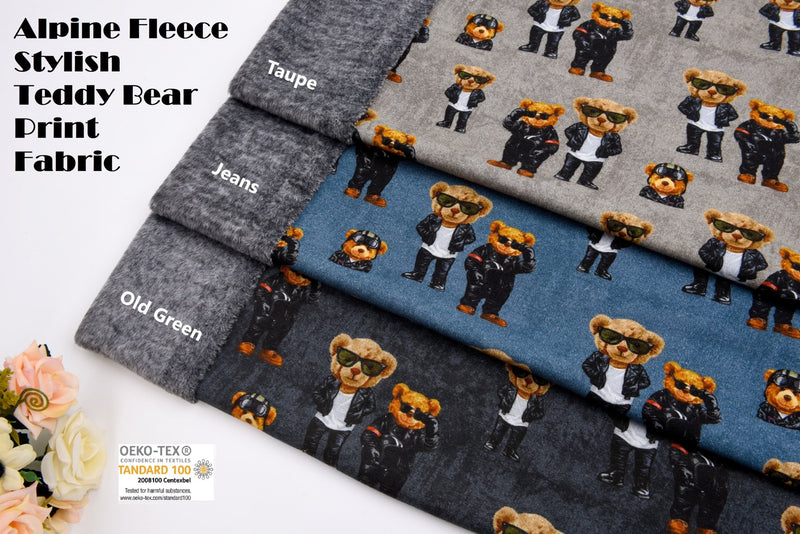 Alpine Fleece Stylish Teddy Bear Print Fabric- 5005 - G.k Fashion Fabrics fabric