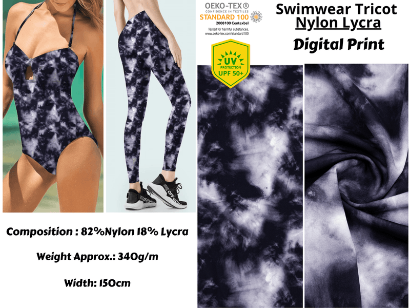Black Marble Print Nylon Swimwear Fabric -WTH1268A – G.k Fashion