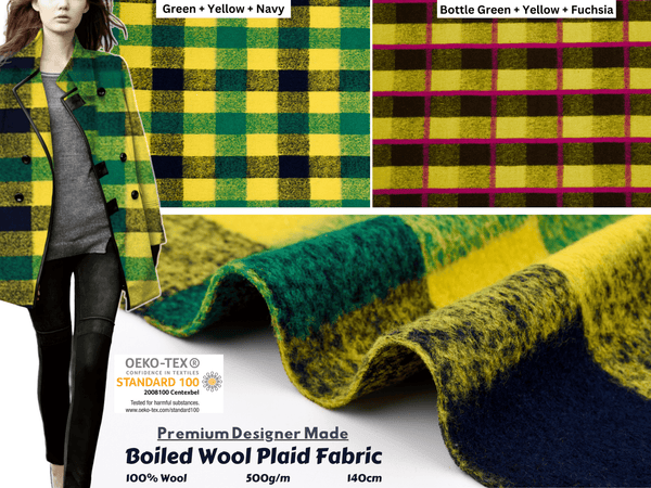 Boiled Wool Plaid Fabric/Premium Designer Made - 9329 - G.k Fashion Fabrics
