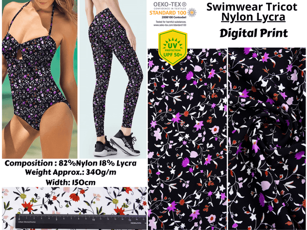 Botanical Garden Print Nylon Swimwear Fabric - WJH1172B - G.k Fashion Fabrics swimwear
