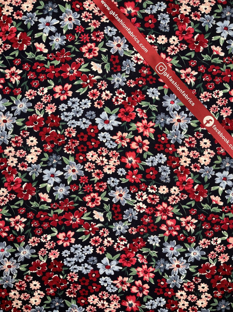 bright colorful floral - Washed 100% Cotton Poplin Reactive Print -8030 - G.k Fashion Fabrics cotton poplin