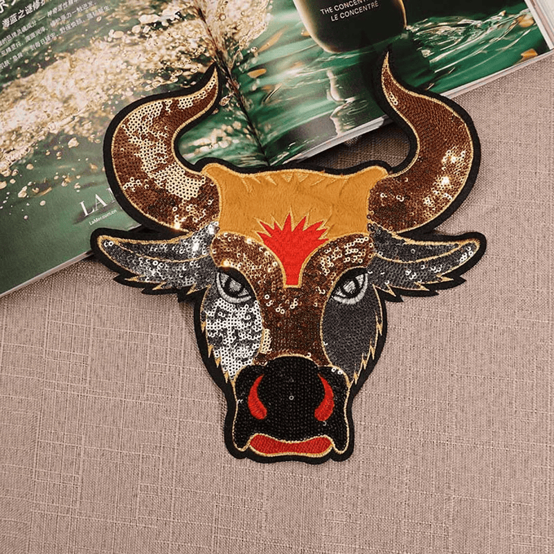 Bull embroidery Sequins patch, Bull Head patch. - G.k Fashion Fabrics