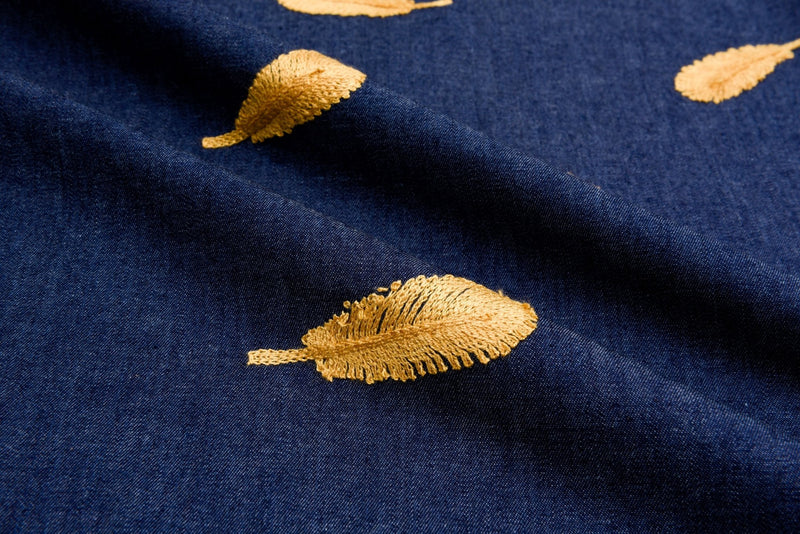 Chambray Denim Fabric with Feather Embroidery CEAE055 – G.k