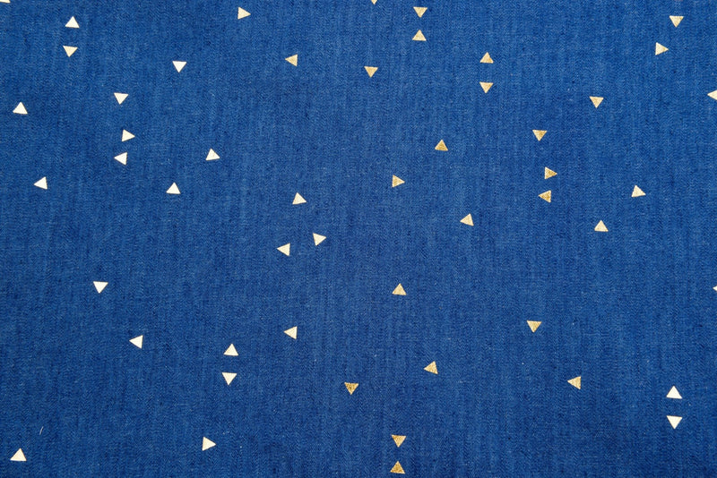 Chambray Denim Gold Mini Triangle Foiled Fabric TM5016 - G.k Fashion Fabrics denim