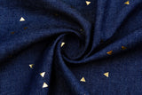 Chambray Denim Gold Mini Triangle Foiled Fabric TM5016 - G.k Fashion Fabrics denim