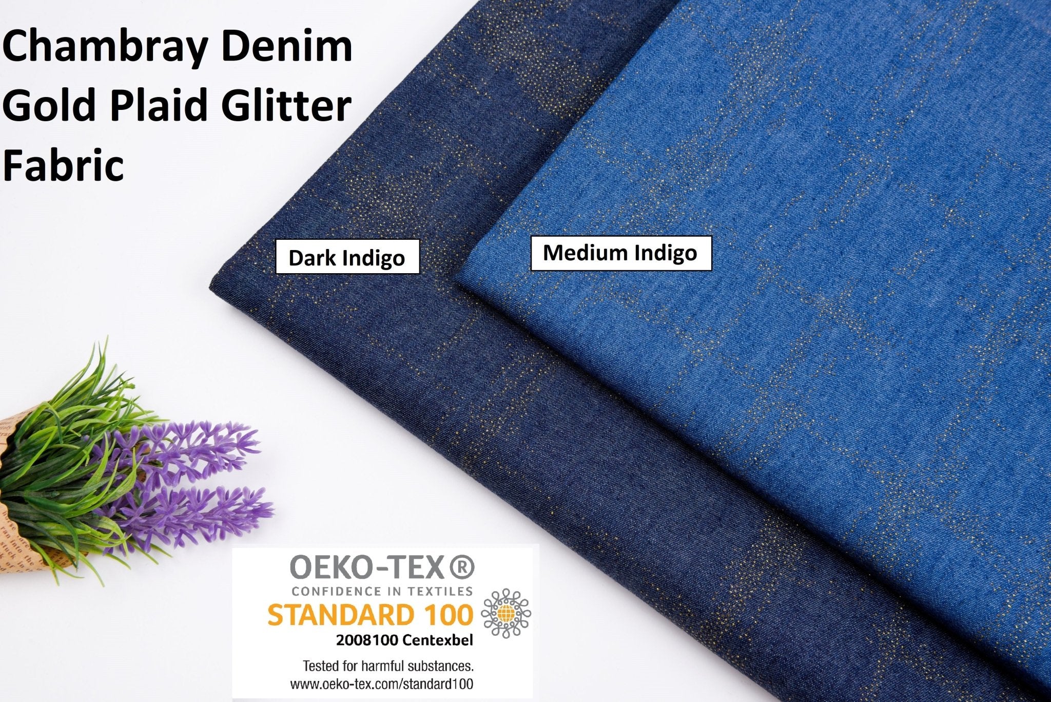 Chambray Denim Gold Plaid Glitter Fabric TM2006 – G.k Fashion Fabrics