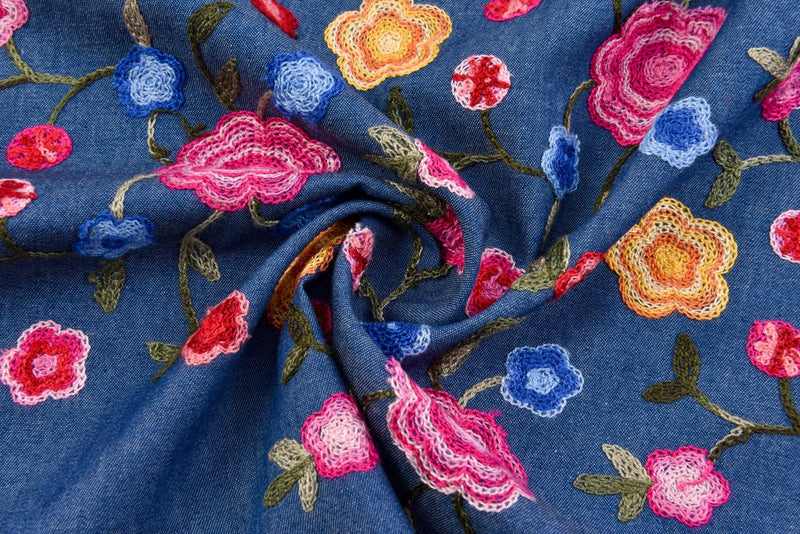 Chambray Denim Towel Embroidery Fabric - G.k Fashion Fabrics denim