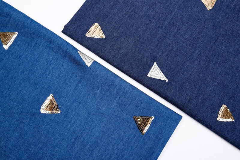 Chambray Denim Triangle Sequins SE016 - G.k Fashion Fabrics denim