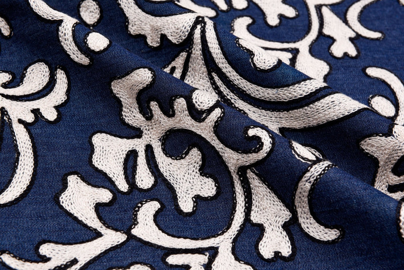 Chambray Denim with 3D Embroidery Fabric CE116 - G.k Fashion Fabrics denim