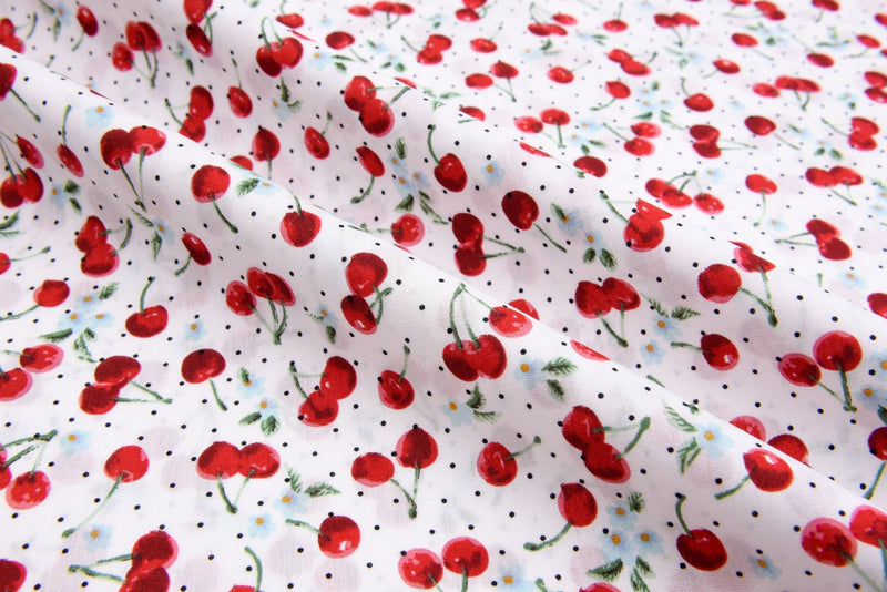 Cherries Dots Print - Washed 100% Cotton Poplin - 8107 - G.k Fashion Fabrics cotton poplin