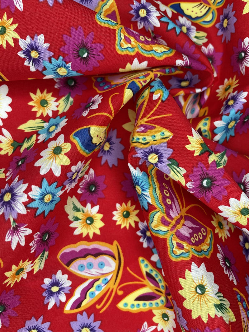 colorful Butterflies in a field 100% Cotton Poplin Digital Print -9479 - G.k Fashion Fabrics cotton poplin