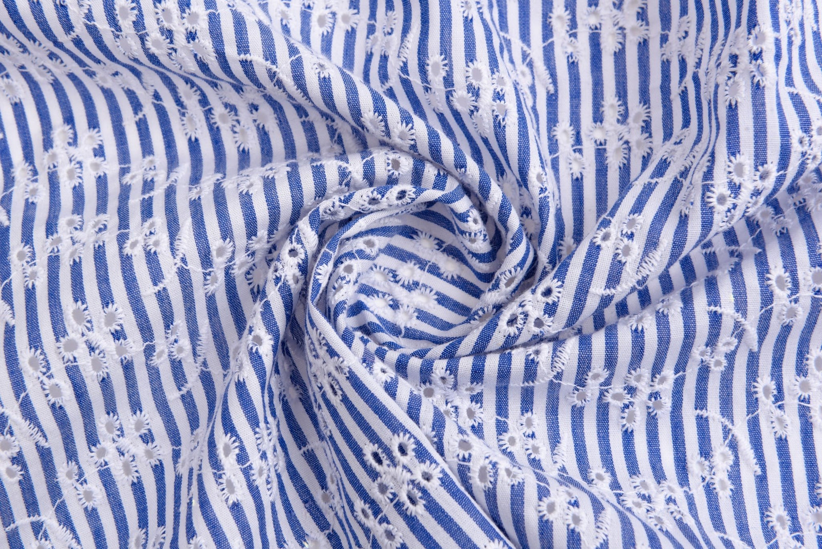 Cotton Blue/White Stripe Eyelet Embroidery Flower Fabric - G11156/021  G.k  Fashion Fabrics