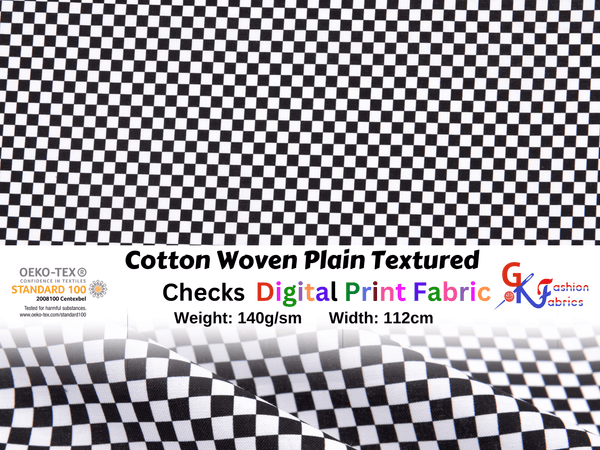 Cotton Woven Plain Textured Checks Digital Print Fabric - D#31 - G.k Fashion Fabrics