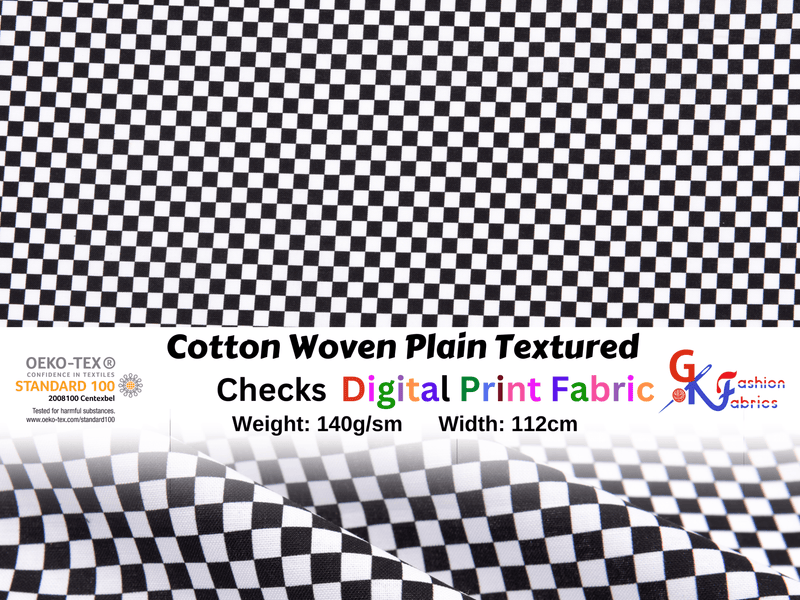 Cotton Woven Plain Textured Checks Digital Print Fabric - D#31 - G.k Fashion Fabrics