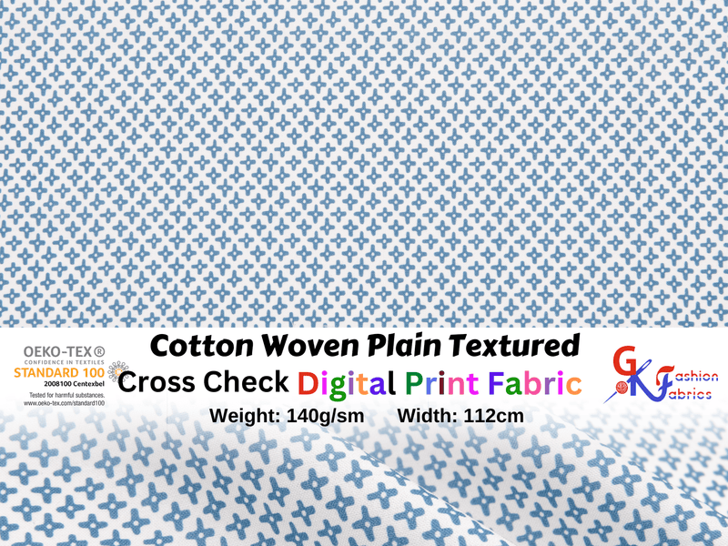 Cotton Woven Plain Textured Cross Checks Digital Print Fabric - D#32 - G.k Fashion Fabrics