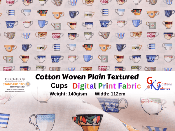 Cotton Woven Plain Textured Cups Digital Print Fabric - D#29 - G.k Fashion Fabrics