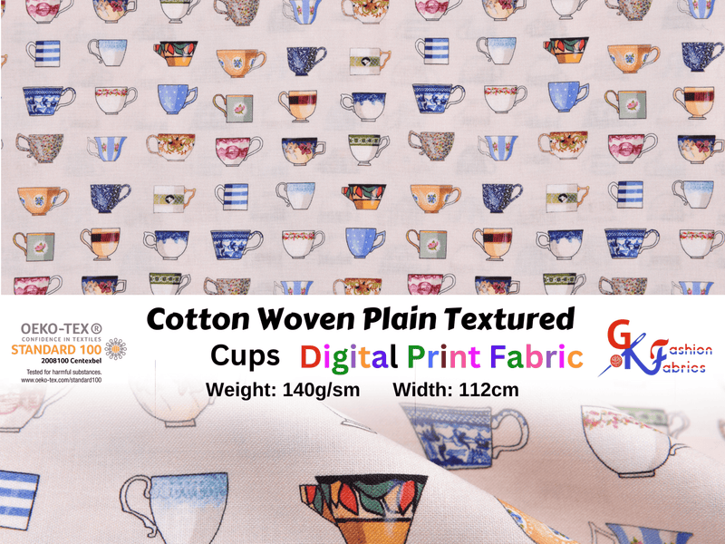 Cotton Woven Plain Textured Cups Digital Print Fabric - D#29 - G.k Fashion Fabrics