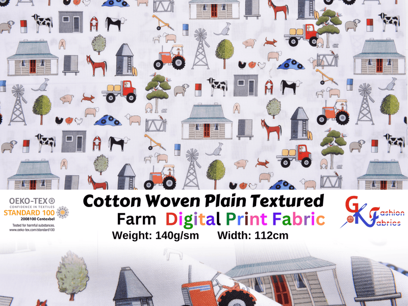 Cotton Woven Plain Textured Farm Digital Print Fabric - D#1 - G.k Fashion Fabrics
