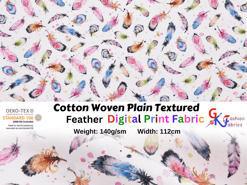 Cotton Woven Plain Textured Feather Digital Print Fabric - D#2 - G.k Fashion Fabrics