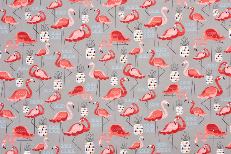 Cotton Woven Plain Textured Flamingo Digital Print Fabric - D#34 - G.k Fashion Fabrics