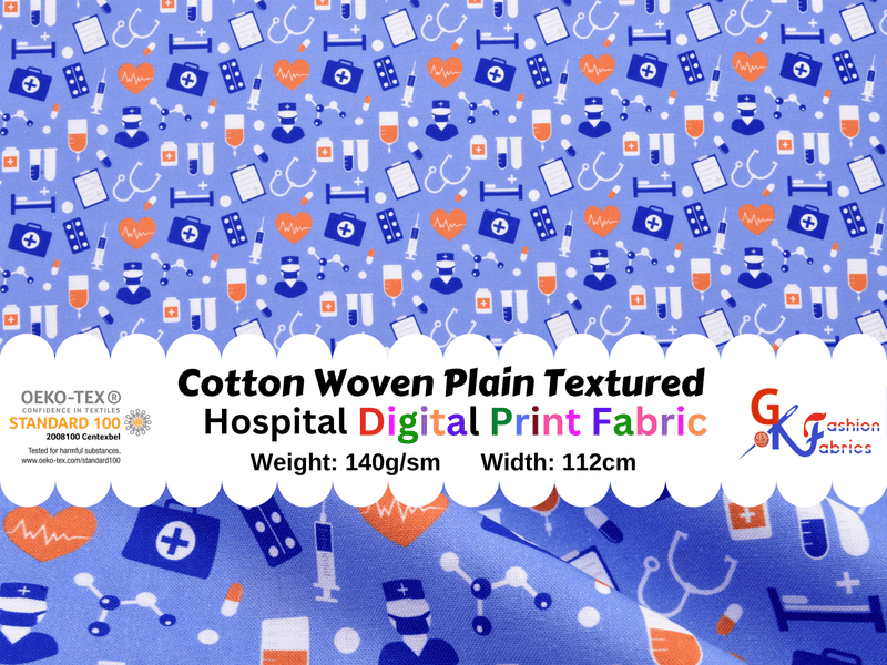 Cotton Woven Plain Textured Hospital Digital Print Fabric - D#18 - G.k Fashion Fabrics